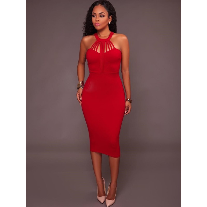 Halter Solid Color Slim Bodycon Dress