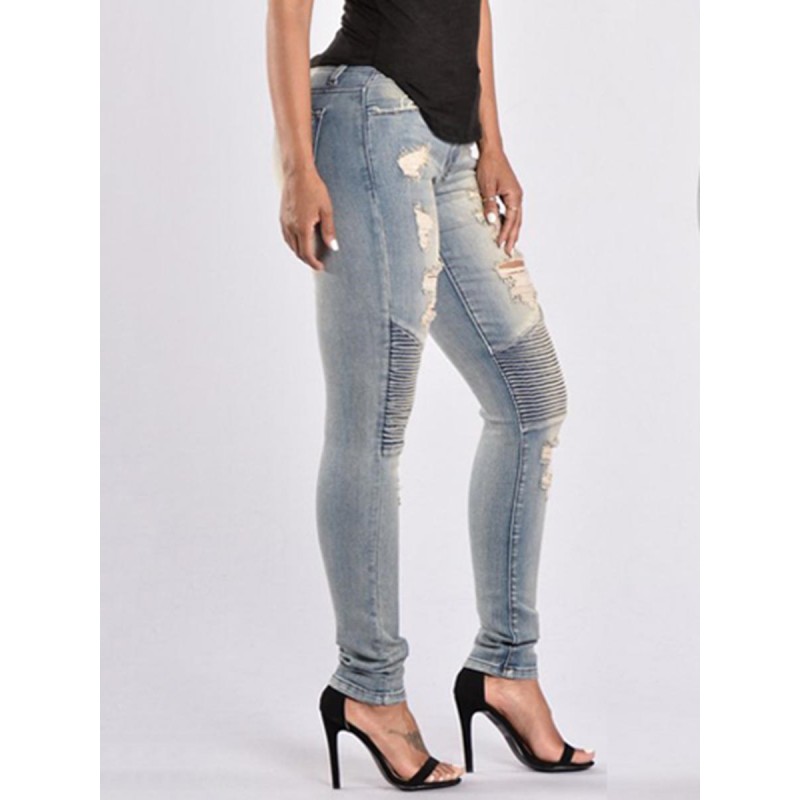 Worn Pleated Zipper Pocket Women's Jeans