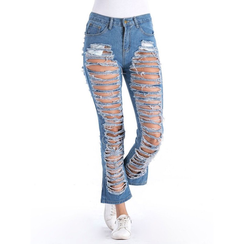 Hole Trim Pocket Zipper Women's Jeans