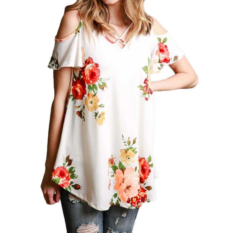 Summer Off Shoulder Floral Women's T-shirt