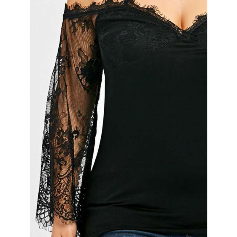 Best Seller Off Shoulder Lace Long Sleeve T-shirt