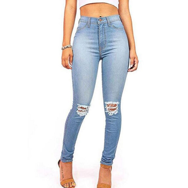 Solid Color Ripped Denim Women's Jeans