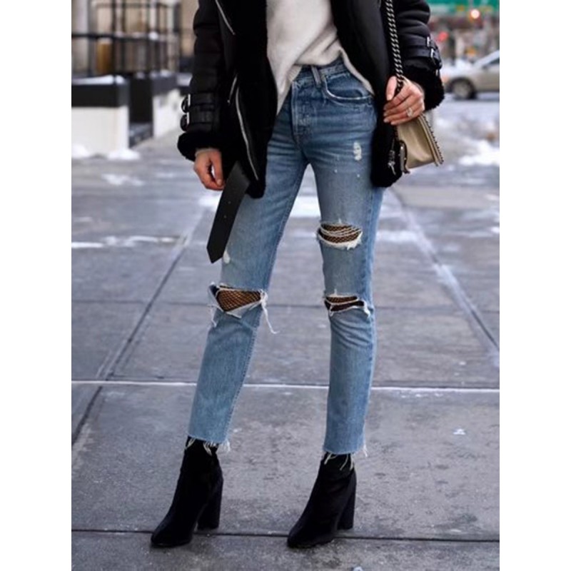 Sexy Ripped Denim Ninth Women's Jeans