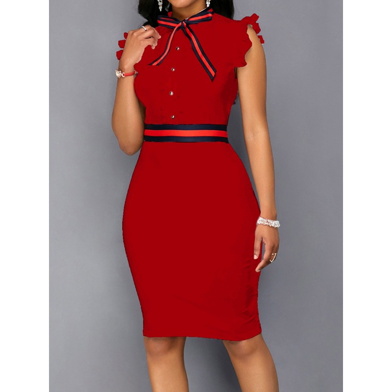 Frill Button Detail Women's Bodycon Dress