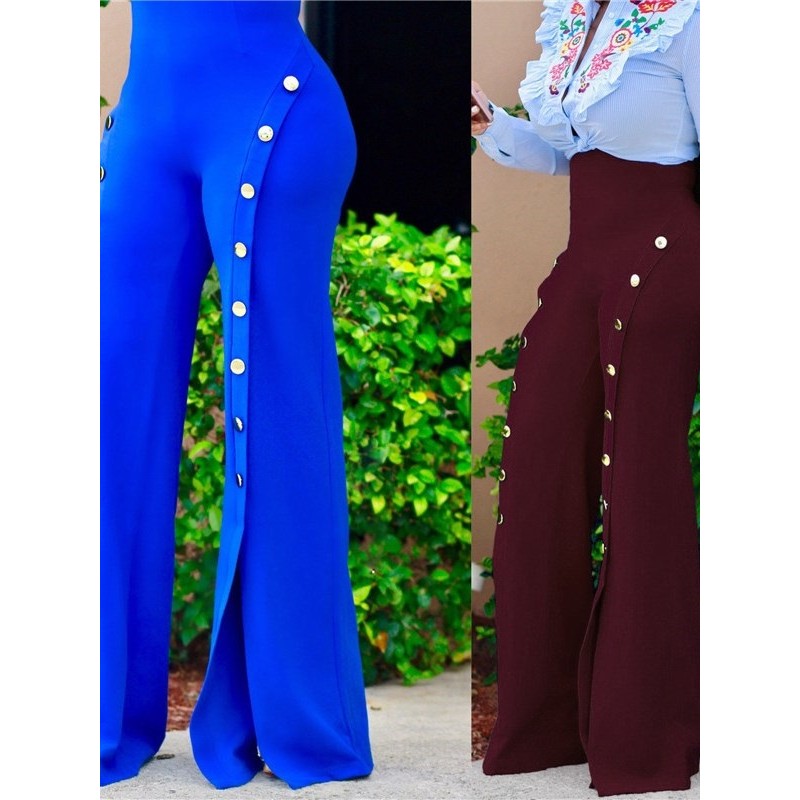 Women's Pure Color Button Split Pants