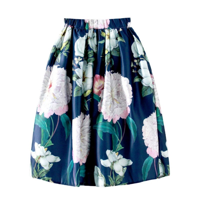 Pleated Floral Mid-Calf Women's Skirt