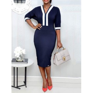 Color Block V-Neck Pullover Bodycon Dress