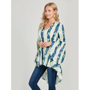 Asymmetrical Flare Sleeve Mid Length Women's Blouse