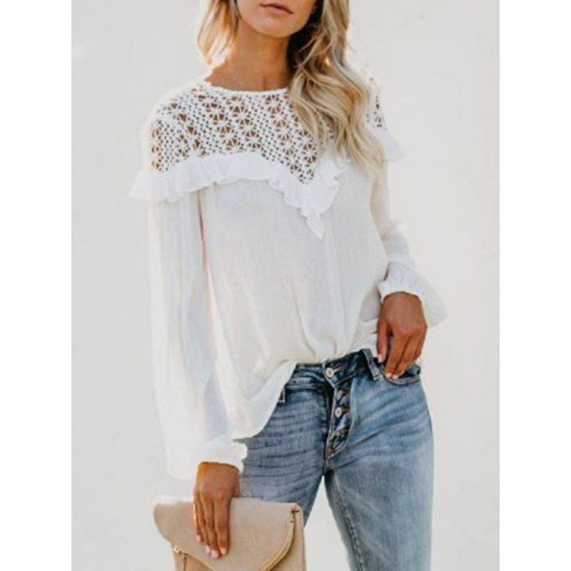 Hollow Lace Stitching Sexy  Blouse