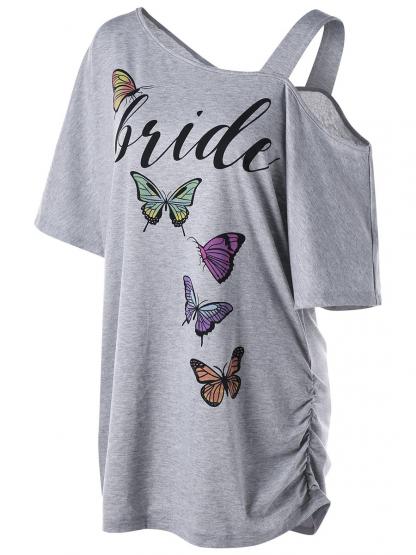 Butterfly&Letter Printed Loose Short T-shirt