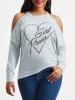 Off Shoulder Letter Printed  Long Sleeve T-shirt