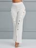 White Split Button OL Women's Casual Pants