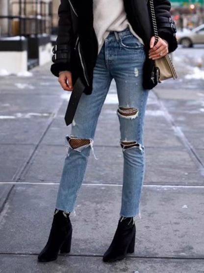 Sexy Ripped Denim Ninth Women's Jeans