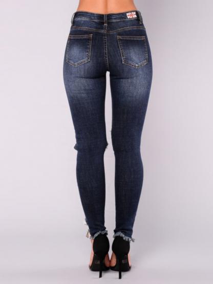 High Waist Hole Worn Women's Jeans