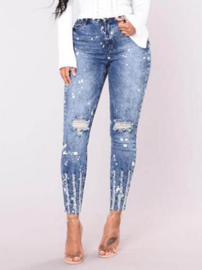 Hole Button Worn Women's Jeans