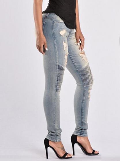 Worn Pleated Zipper Pocket Women's Jeans