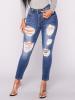 Worn Zipper Hole Button Women's Jeans