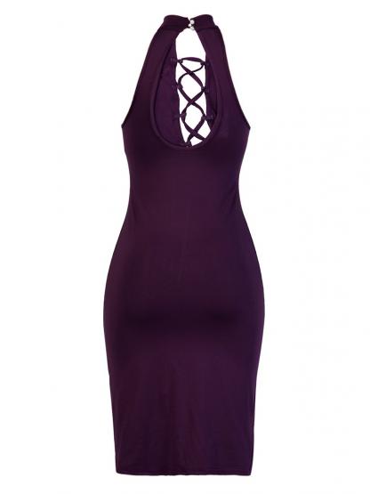 Hollow Plain Halter Sexy Women's Bodycon Dress