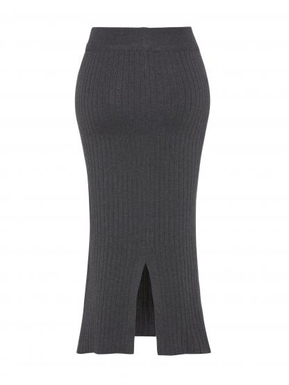 Plain Knitted Pleated Split Women's Skirt