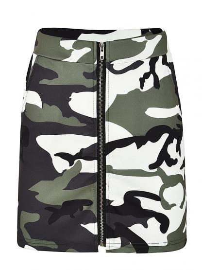 A-Line Camouflage Print Zipper Skirt